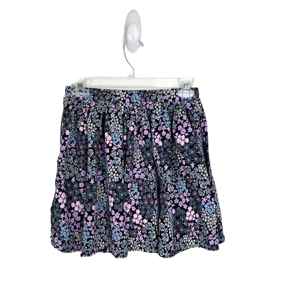 Evsie Skorts Youth Extra Large Black Purple Floral All Over Print Skirt w Shorts